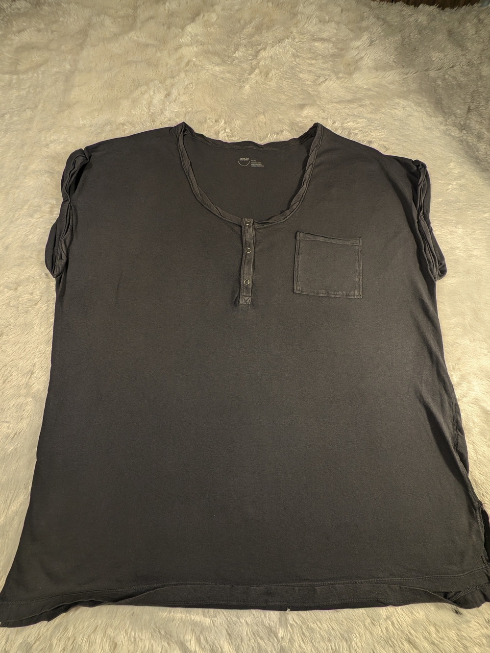 aerie Washed Black Short Sleeve Henley with Pocket